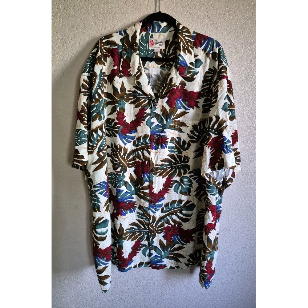 Vintage Hilo Hattie Multicolored Leaves Hawaiian Shirt Men's 5XL Made Hawaii USA